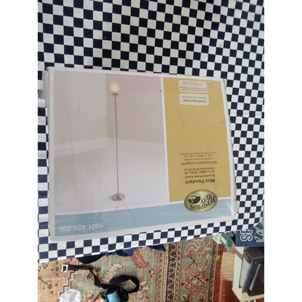 Hampton Bay Mini Pendant Light Brushed Nickel Frosted‎ Glass Shade NEW Open Box